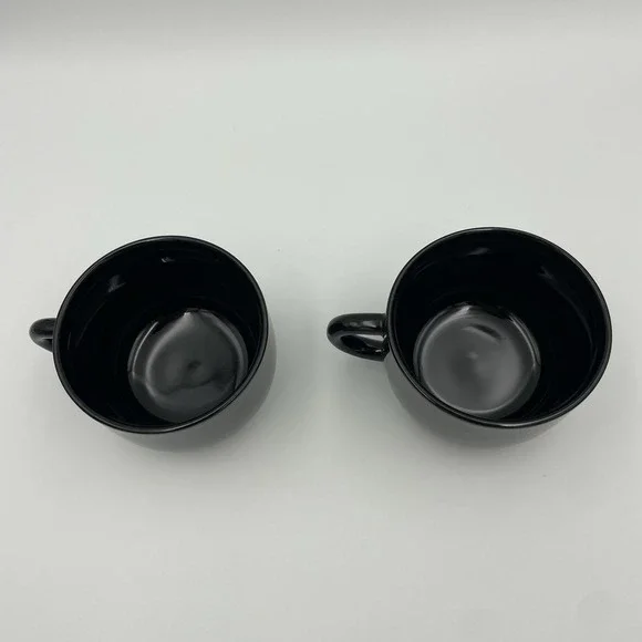 Vintage Newcor Stoneware 8oz Glossy Black Coffee/Tea Mugs Set Of 2, Thailand - Picture 3 of 13